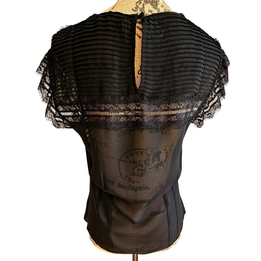 7 For All Mankind Lace Trim Satin Flutter Sleeve Blouse Black, Y2K, NWOT, Sz XS - Picture 4 of 8
